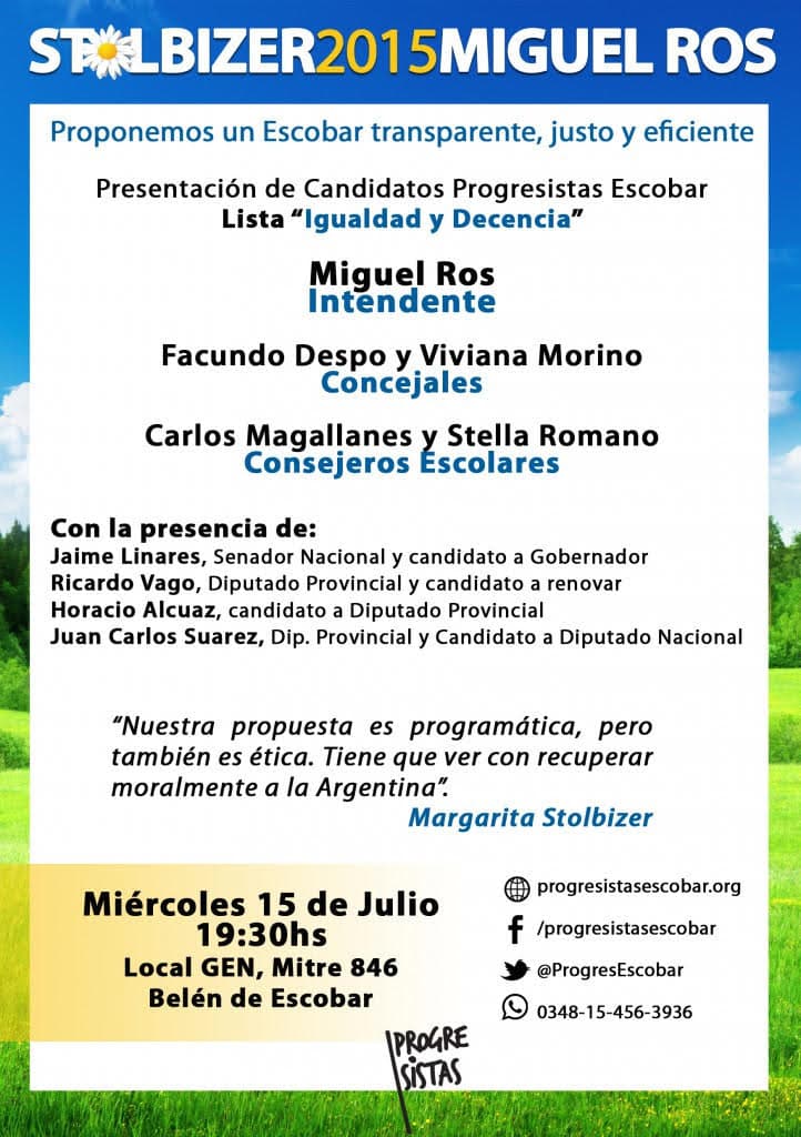 Presentación de Candidatos  “PROGRESISTAS”  ESCOBAR