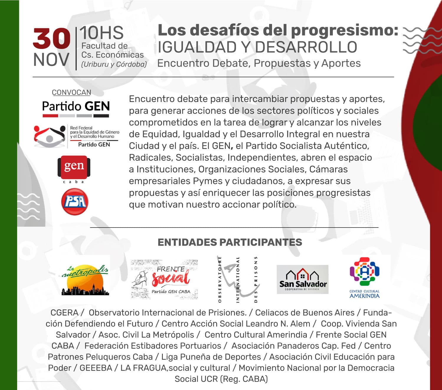 Encuentro de Debate, Propuestas y Aporte: LOS DESAFIOS DEL PROGRESISMO. IGUALDAD Y DESARROLLO